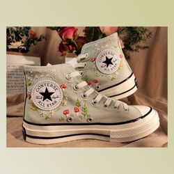 custom embroidery shoes, flower converse handmade, women's shoes, wedding gift, converse hi chuck 1970s, wedding sneaker