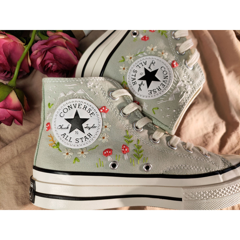 Custom Embroidery Shoes, Flower Converse Handmade, Women's Shoes, Wedding Gift, Converse Hi Chuck 1970s, Wedding Sneakers, Valentine Gift - 5.jpg