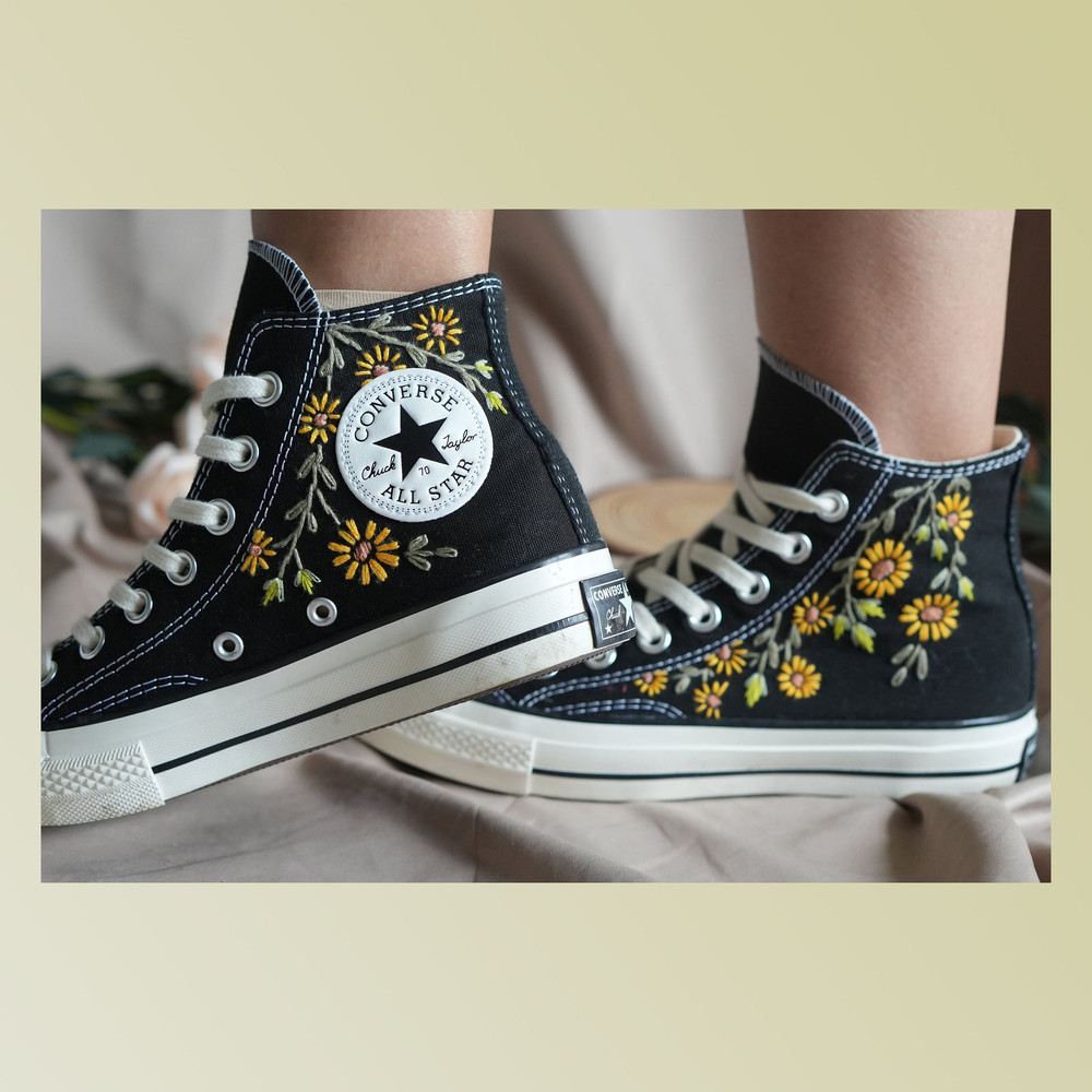 Custom Embroidery Shoes, Flower Converse Handmade, Women's Shoes, Wedding Gift, Converse Hi Chuck 1970s, Wedding Sneakers, Valentine Gift - 1.jpg