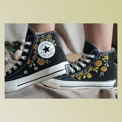 custom embroidery shoes, flower converse handmade, women's shoes, wedding gift, converse hi chuck 1970s, wedding sneaker