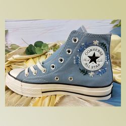 custom embroidery shoes, flower converse handmade, women's shoes, wedding gift, converse hi chuck 1970s, wedding sneaker