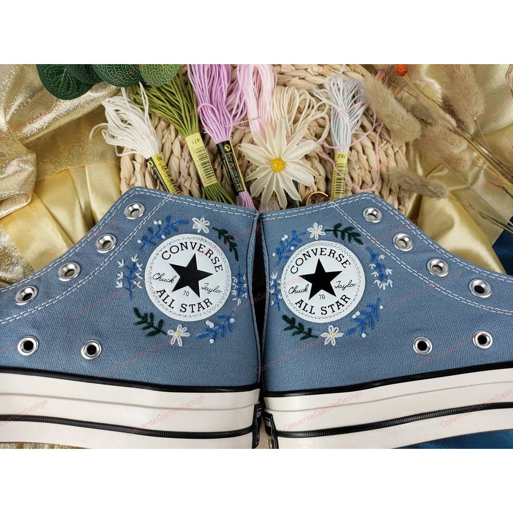 Custom Embroidery Shoes, Flower Converse Handmade, Women's Shoes, Wedding Gift, Converse Hi Chuck 1970s, Wedding Sneakers, Valentine Gift - 3.jpg