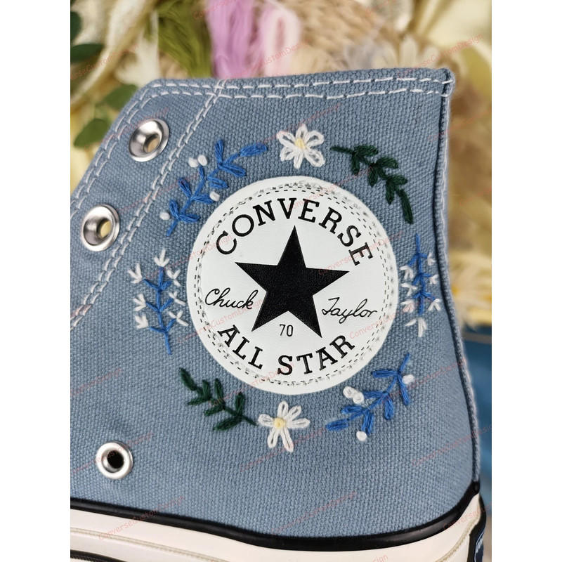 Custom Embroidery Shoes, Flower Converse Handmade, Women's Shoes, Wedding Gift, Converse Hi Chuck 1970s, Wedding Sneakers, Valentine Gift - 6.jpg
