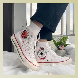 custom floral embroidered shoes, handmade embroidered converse, converse custom, converse wreath flower, custom flower c