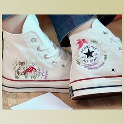 custom floral embroidered shoes, handmade embroidered converse, converse custom, converse wreath flower, custom flower c