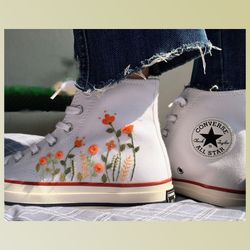 custom floral embroidered shoes, handmade embroidered converse, converse custom, converse wreath flower, custom flower c