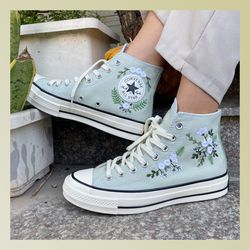 custom floral embroidered shoes, handmade embroidered converse, converse custom, converse wreath flower, custom flower c