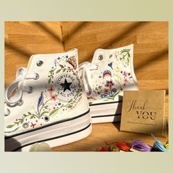 custom floral embroidered shoes, handmade embroidered converse, converse custom, converse wreath flower, custom flower c
