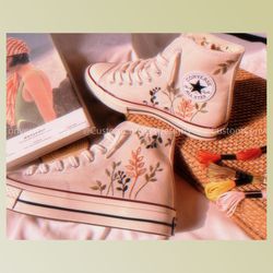 custom floral embroidered shoes, handmade embroidered converse, converse custom, converse wreath flower, custom flower c