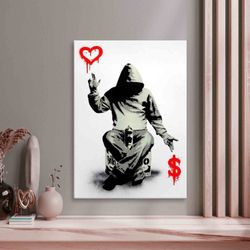 banksy money or love, abstract wall decor, banksy money canvas art, dollar painting, banksy heart art canvas, street pai