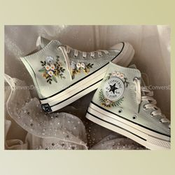 custom floral embroidered shoes, handmade embroidered converse, converse custom, converse wreath flower, custom flower c