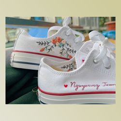 custom floral embroidered shoes, handmade embroidered converse, converse custom, converse wreath flower, custom flower c