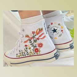 custom floral embroidered shoes, handmade embroidered converse, converse custom, converse wreath flower, custom flower c