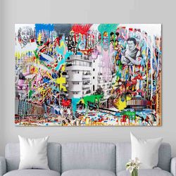 canvas art print street art pop wall print banksy canvas print urban art print trendy wall art large living room canvas