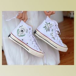 custom floral embroidered shoes, handmade embroidered converse, converse custom, converse wreath flower, custom flower c