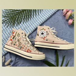 custom floral embroidered shoes, handmade embroidered converse, converse custom, converse wreath flower, custom flower c
