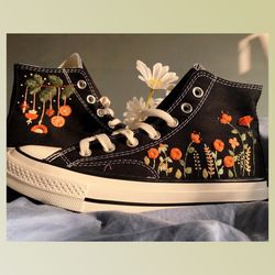 custom floral embroidered shoes, handmade embroidered converse, converse custom, converse wreath flower, custom flower c