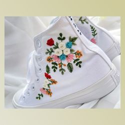 custom floral embroidered shoes, handmade embroidered converse, converse custom, converse wreath flower, custom flower c