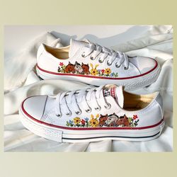 custom floral embroidered shoes, handmade embroidered converse, converse custom, converse wreath flower, custom flower c