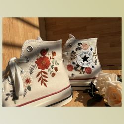 custom floral embroidered shoes, handmade embroidered converse, converse custom, converse wreath flower, custom flower c
