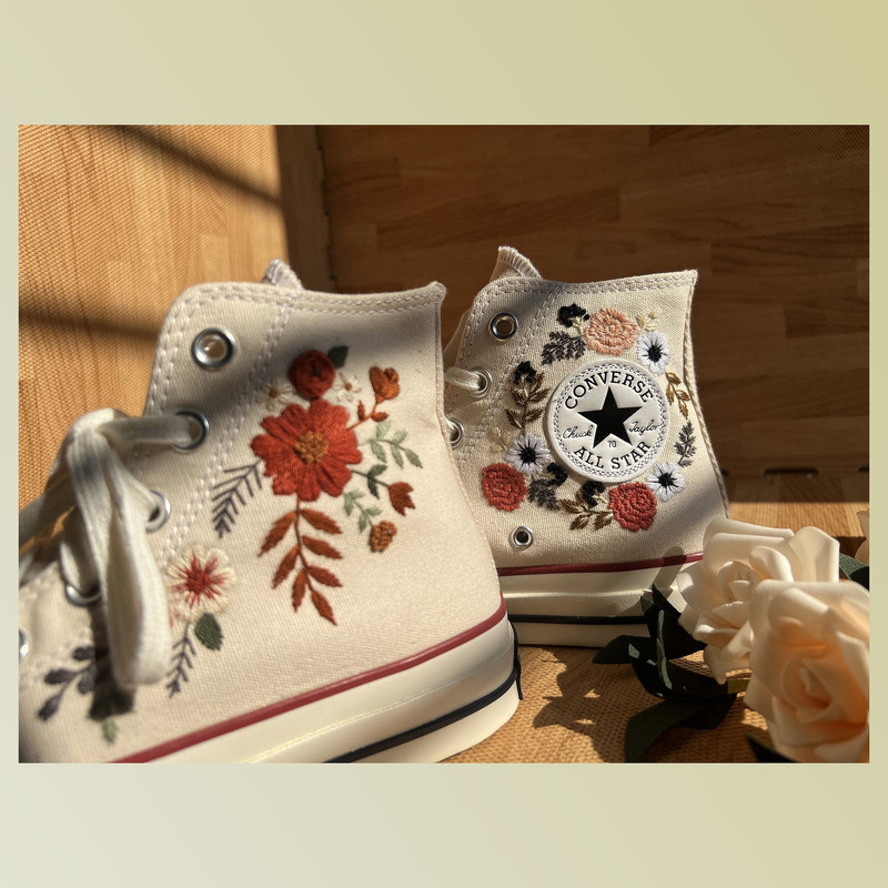 Custom Floral Embroidered Shoes, Handmade Embroidered Converse, Converse Custom, Converse Wreath Flower, Custom Flower Chuck Taylor 1970s - 1.jpg