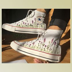 custom floral embroidered shoes, handmade embroidered converse, converse custom, converse wreath flower, custom flower c