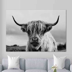 highland cow wall art, coastal wall decor, loft wall art, canvas wall art, tropical wall art, cow poster, farm gift, far