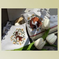 custom floral embroidered shoes, handmade embroidered converse, converse custom, converse wreath flower, custom flower c