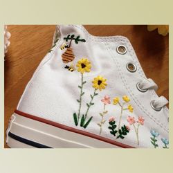 custom floral embroidered shoes, handmade embroidered converse, converse custom, converse wreath flower, custom flower c