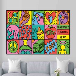 keith haring contemporary art canvas print,keith haring pop art figures,framed canvas printing,keith haring street art,k
