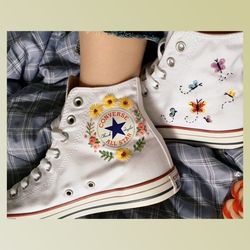 wedding converse,flower converse,embroidered converse,custom converse wedding name and date,embroidered converse high to