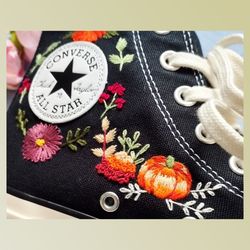 custom floral embroidered shoes, handmade embroidered converse, converse custom, converse wreath flower, custom flower c