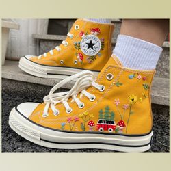 custom floral embroidered shoes, handmade embroidered converse, converse custom, converse wreath flower, custom flower c