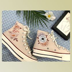 custom floral embroidered shoes, handmade embroidered converse, converse custom, converse wreath flower, custom flower c