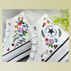 custom floral embroidered shoes, handmade embroidered converse, converse custom, converse wreath flower, custom flower c