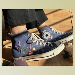 custom floral embroidered shoes, handmade embroidered converse, converse custom, converse wreath flower, custom flower c