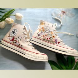 custom floral embroidered shoes, handmade embroidered converse, converse custom, converse wreath flower, custom flower c