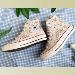 custom floral embroidered shoes, handmade embroidered converse, converse custom, converse wreath flower, custom flower c