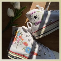 custom floral embroidered shoes, handmade embroidered converse, converse custom, converse wreath flower, custom flower c