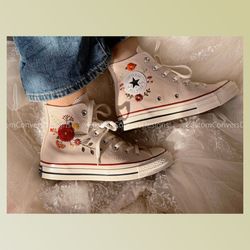 custom floral embroidered shoes, handmade embroidered converse, converse custom, converse wreath flower, custom flower c
