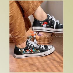 custom floral embroidered shoes, handmade embroidered converse, converse custom, converse wreath flower, custom flower c