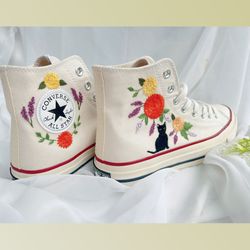 custom floral embroidered shoes, handmade embroidered converse, converse custom, converse wreath flower, custom flower c
