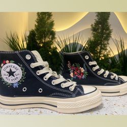 custom floral embroidered shoes, handmade embroidered converse, converse custom, converse wreath flower, custom flower c