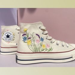 custom floral embroidered shoes, handmade embroidered converse, converse custom, converse wreath flower, custom flower c