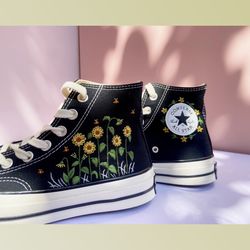 custom floral embroidered shoes, handmade embroidered converse, converse custom, converse wreath flower, custom flower c