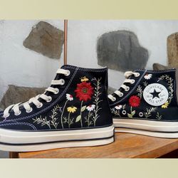 custom floral embroidered shoes, handmade embroidered converse, converse custom, converse wreath flower, custom flower c