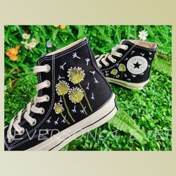 custom floral embroidered shoes, handmade embroidered converse, converse custom, converse wreath flower, custom flower c
