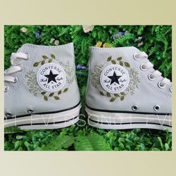 custom floral embroidered shoes, handmade embroidered converse, converse custom, converse wreath flower, custom flower c