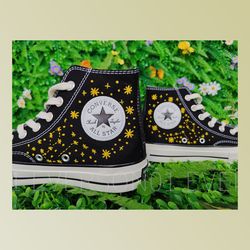 custom floral embroidered shoes, handmade embroidered converse, converse custom, converse wreath flower, custom flower c