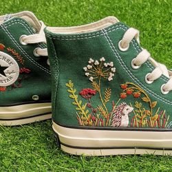 custom floral embroidered shoes, handmade embroidered converse, converse custom, converse wreath flower, custom flower c